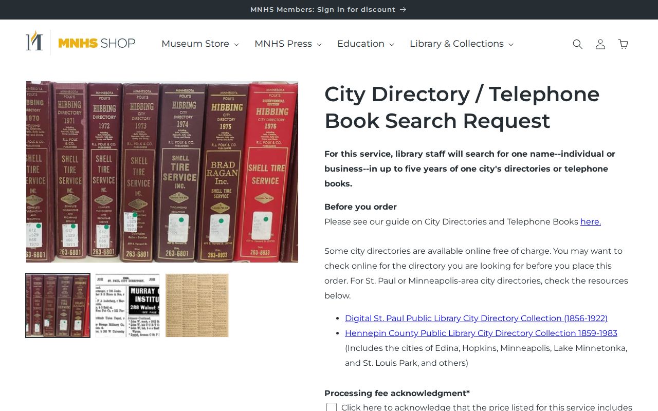 New Hope city directory Minnesota Historical Society search request