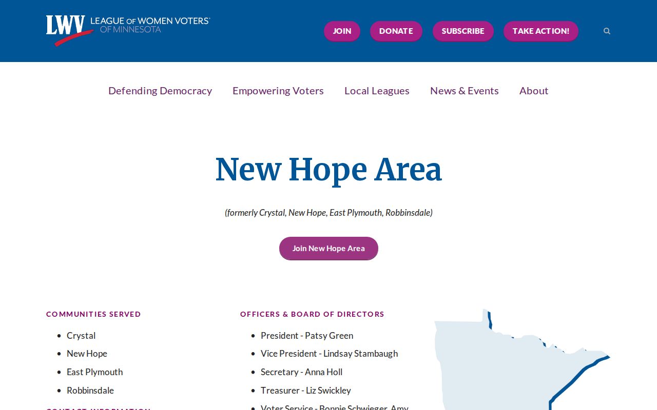 New Hope neighbors civic contact at the League of Women Voters New Hope Area