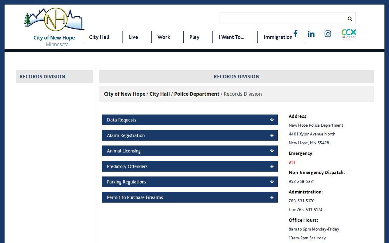 New Hope neighbors and Police Records Division information